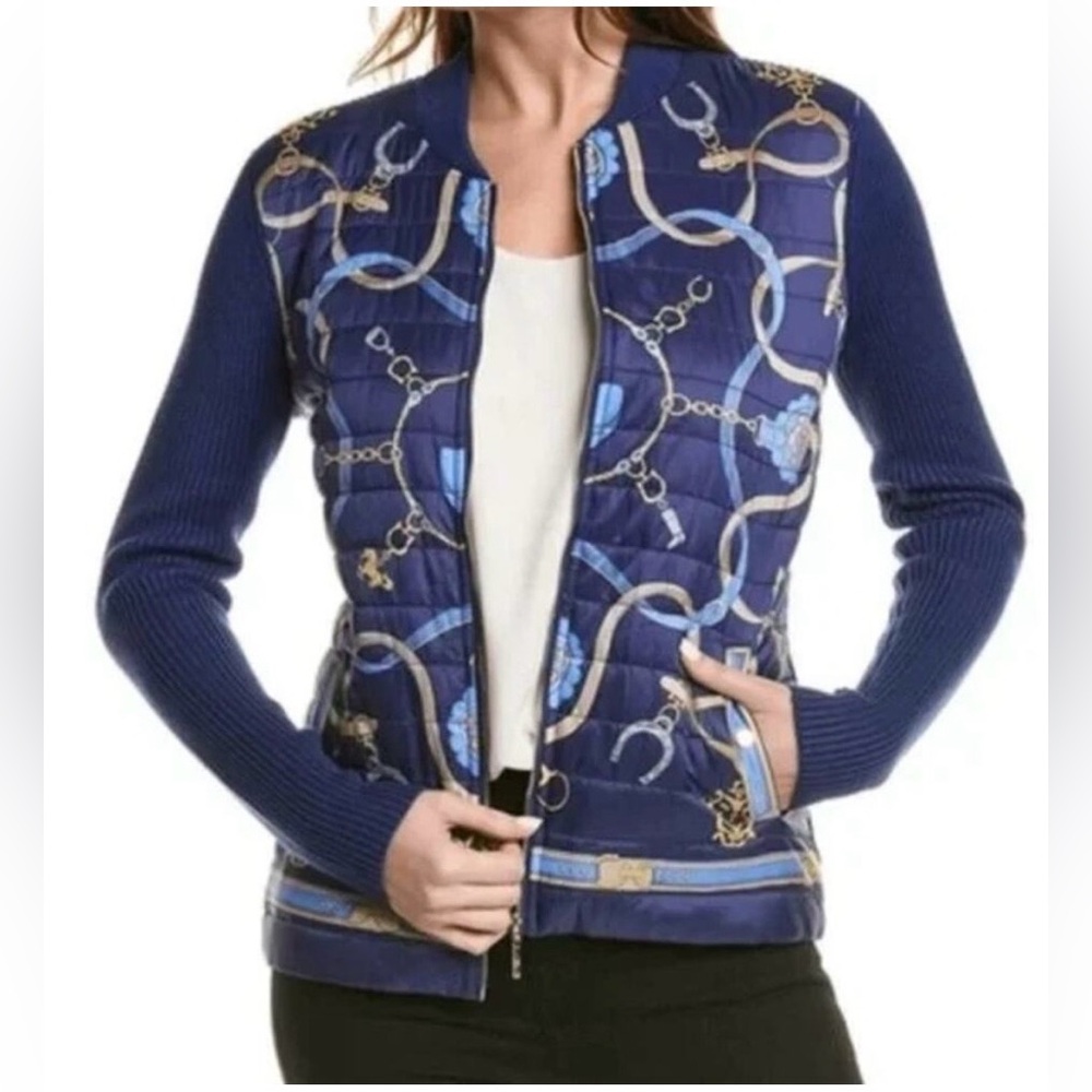 J. McLaughlin Andi Jacket Equestrian Navy Gold Print Size Small